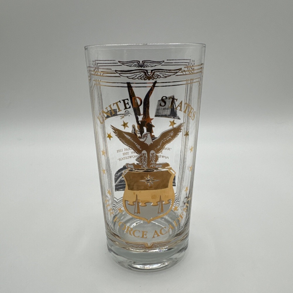 Vintage Libbey United States Air Force Academy Gold & White Highball Glass VGUC